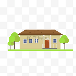 小清新树木素材图片_卡通漂亮的平房房子
