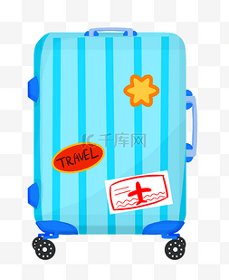 蓝色的行李箱手绘插画