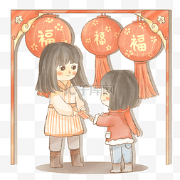 梅花灯笼红包图片_小女孩过新年收红包