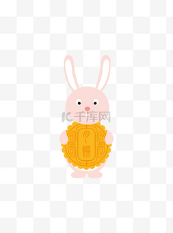 中秋节玉兔抱月饼矢量图