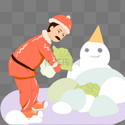 小雪人物和白菜插画