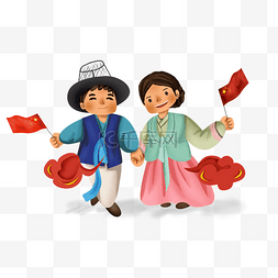 中国红旗图片_庆国庆节朝鲜族情侣