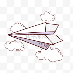 飞机卡通折纸图片_简约线条纸飞机和云朵卡通PNG免抠