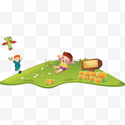 儿童节背景图片_手绘公园里玩耍的小孩设计