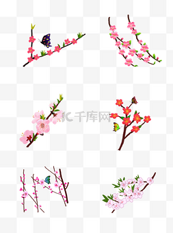 花树手绘图片_桃花桃花树手绘桃花复古蝴蝶元素