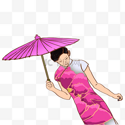 打着纸伞的旗袍女人免抠图