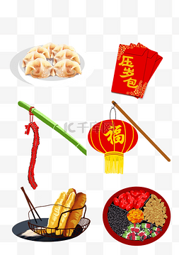 手绘新年饺子插画图片_农历新年传统习俗手绘插画