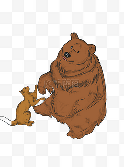 棕色小猫和熊有爱互动可商用元素