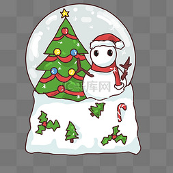 漂亮的雪人图片_手绘圣诞节水晶球插画