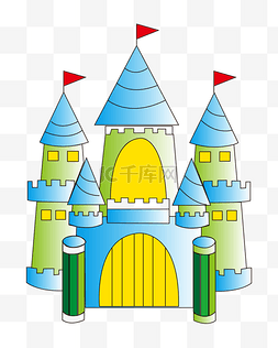 梦幻城堡插画图片_蓝色儿童城堡插画