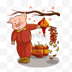团圆福图片_猪猪放鞭炮
