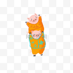 猪年可爱图片_彩色手绘两只小猪元素