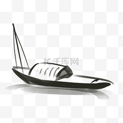 中国风水小船图片_水墨河中小船插画