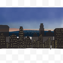 城市手绘夜景图片_都市生活夜景插画