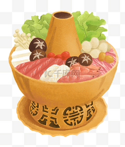 肉类食物手绘图片_手绘插画铜炉火锅