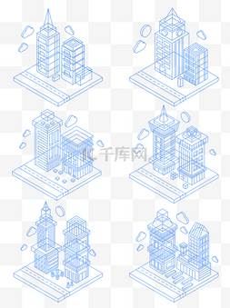 线性立体图片_矢量等距立体2.5D蓝色线性城市建