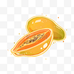 木瓜手绘图片_日系黄色水晶木瓜夏季水果
