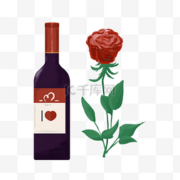 情人节葡萄酒玫瑰装饰素材