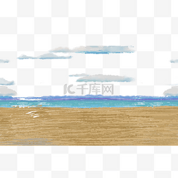 大海海滩图片_水彩手绘卡通海滩