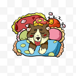 可爱小狗插图图片_彩色枕头睡觉小狗