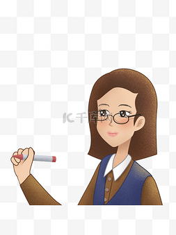 卡通彩绘戴眼镜的女老师人物设计