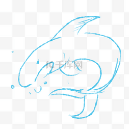 蓝色线条手绘海豚