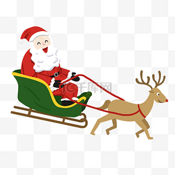 红色马车图片_圣诞老人和麋鹿插画