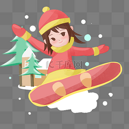 冬季滑雪女孩图片_手绘冬季旅游滑雪女孩插画