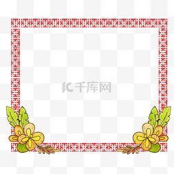 中式古典边框窗格图片_红色花边角花花纹边框插画