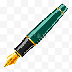 笔记与钢笔图片_绿色文具钢笔插图