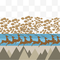 鹿群图片_扁平风格大自然生物鹿群奔跑角逐