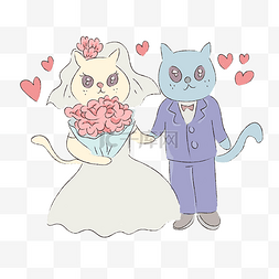 卡通结婚夫妇图片_手绘可爱清新小猫婚礼新郎新娘漫