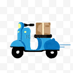 快递员包裹图片_蓝色手绘风快递送货摩托PNG元素