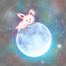 手绘玉兔图片_梦幻兔子月亮中秋节玉兔月球手绘