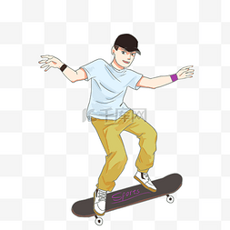 健身运动滑滑板的男孩手绘插画