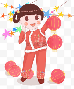元宵节拿着灯笼的小女孩