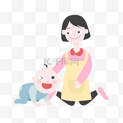 卡通母亲婴儿图片_卡通宝宝学爬插画