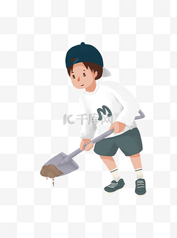 铲土素材图片_卡通铲土的小男生可商用元素