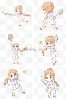 网球女孩打网球插画