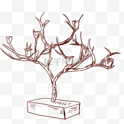 线描植物装饰图片_线描树木手绘插画