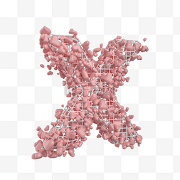 粉色立体心图片_C4D创意心形立体字母X