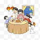 手绘卡通中秋节中秋全家团聚吃月饼