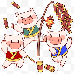 新年猪猪和鞭炮插画