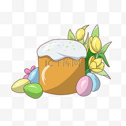 面包彩蛋花朵插画