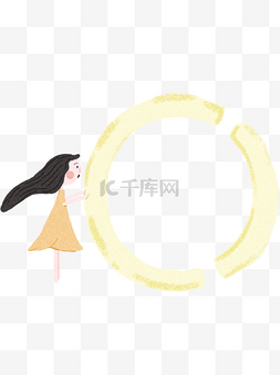 圆圈清新图片_推着圆圈的少女装饰元素