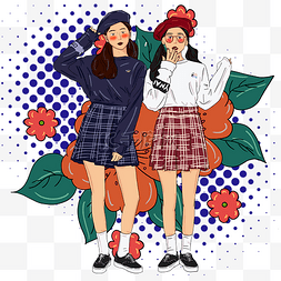 卡通文艺女孩图片_现代时尚手绘小美女插图