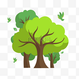 绿色小鸟图片_爱护大自然树木插画