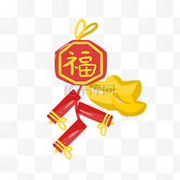 春中国结图片_春节福字金元宝手绘插画