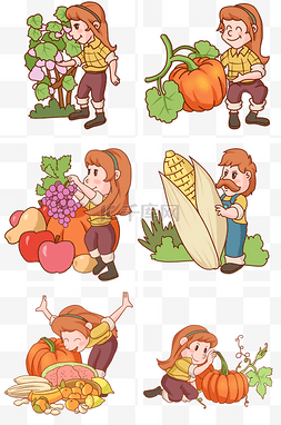 卡通手绘秋日水果蔬菜丰收