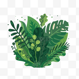 手绘绿色植物图片_手绘扁平多色多造型植物矢量免抠